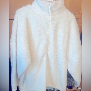White Fleece pullover with Quarter Zipper, Plus Size